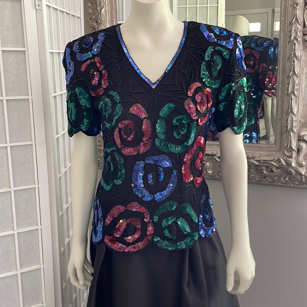 Stenay Vintage Red, Green, Blue Sequin Top PP